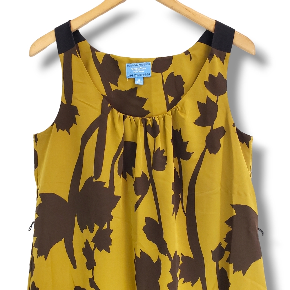 SimplyVera Vera Wang Mustard Yellow Leaf Patterned Dress Size 12 - Picture 2 of 10